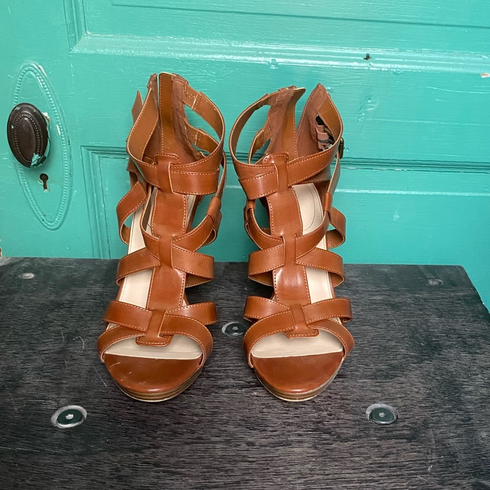 Brown strappy heels